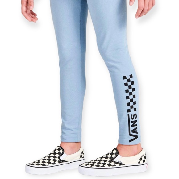 VANS Classic Chalkboard Leggings Ashley Blue Black Checkerboard Logo - Picture 2 of 4